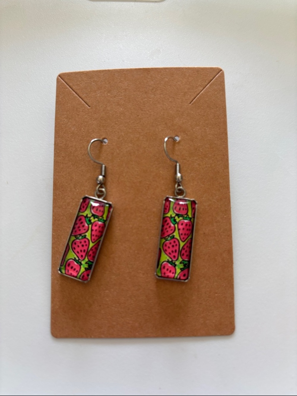 Fashion Jewelry Pink and Green Strawberry Dangle Earrings